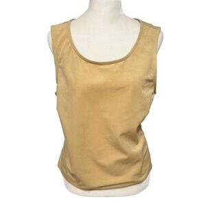 Vintage Petite Perceptions Camel Faux Suede Cropped Sleeveless Top Size 16 USA
